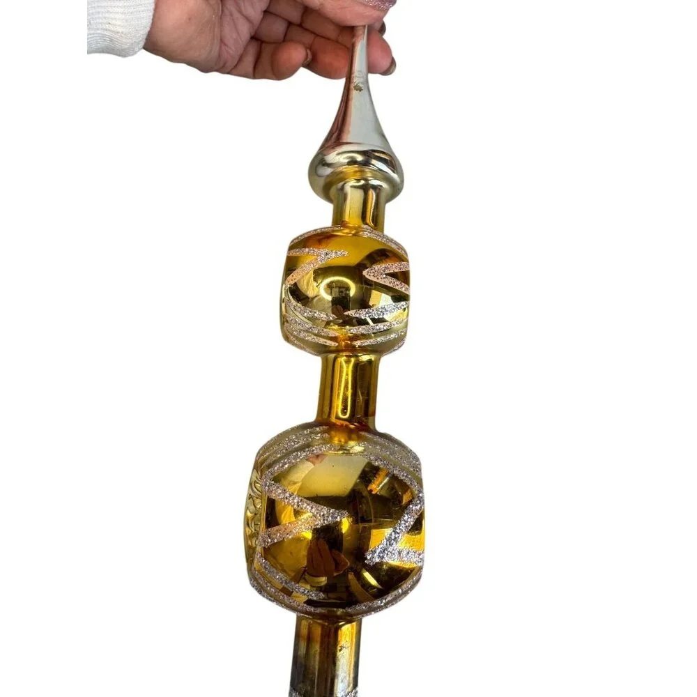 Vintage Larissa West Germany Double Indented Reflector Glass Tree Topper 13" Box - Picture 15 of 16